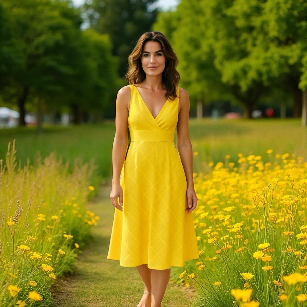Liz Claiborne Yellow Buttercup Sleeveless Dress Summer End Bright Sz 6 Sm Waist